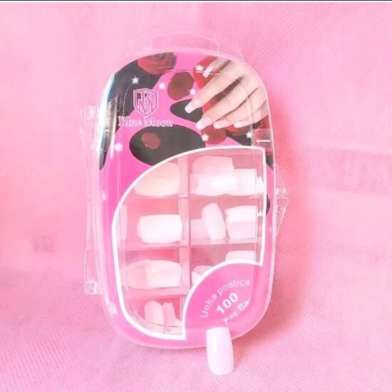 Unha Postiça Adulto Quadrada Curta Leitosa Bluee Moon com 100 unidades