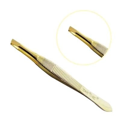 Pinça para Sobrancelha Ponta Chanfrada Dourada Macrilan