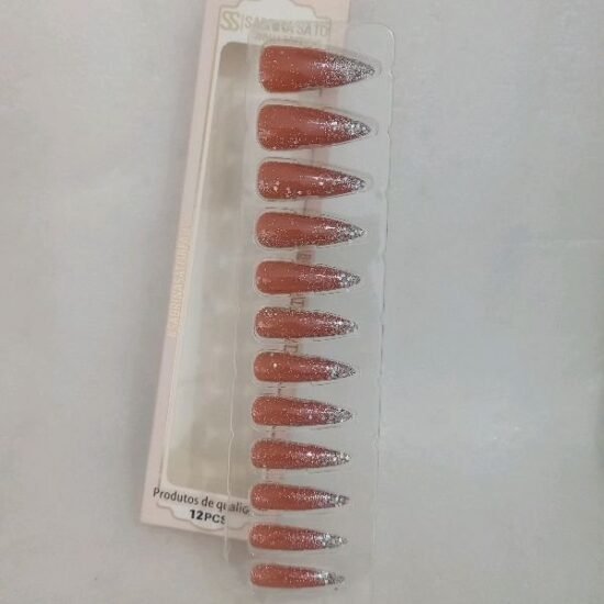 Unha Postiça Adulto Stilleto com Brilho Sabrina Sato com 12 unidades (06) Nude