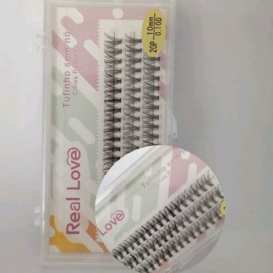 Cílios para Extensão Tufinho 10mm Sem Nó Real Love: 20P / 0.10D