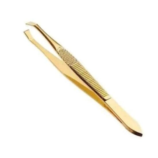 Pinça para Sobrancelha Ponta Reta Dourada Mey