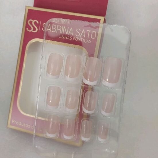 Unha Postiça Adulto Quadrada Média com Francesinha Sabrina Sato com 12 unidades (03)