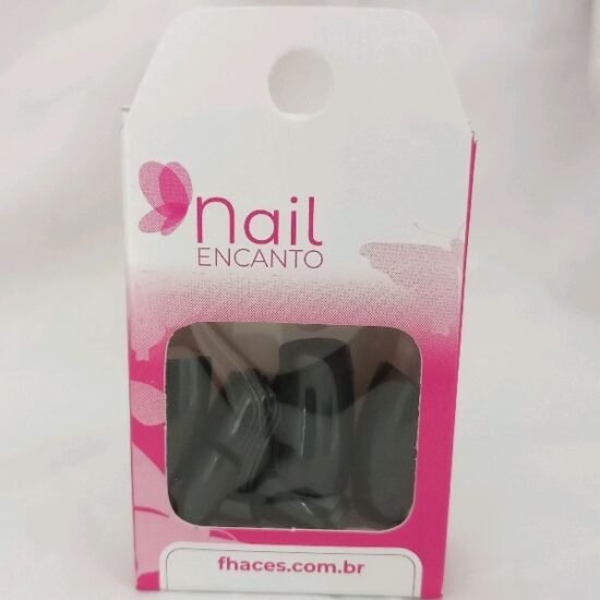 Unha Postiça Adulto Quadrada Média Preta Nail Encanto com 28 unidades