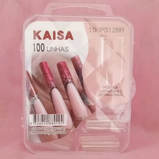 Unha Postiça Realista Quadrada Curvada Alongada Transparente Kaisa com 100 unidades
