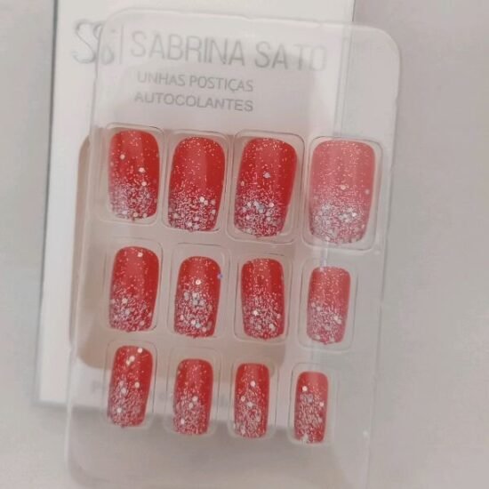 Unha Postiça Adulto Quadrada Média com Glitter Sabrina Sato com 12 unidades (03)