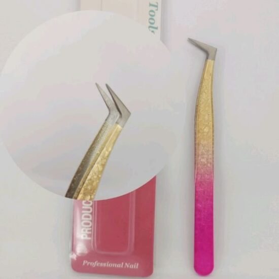 Pinça para Extensão de Cílios Stay Beauty Dourada com Rosa para Volume Russo cód: 02