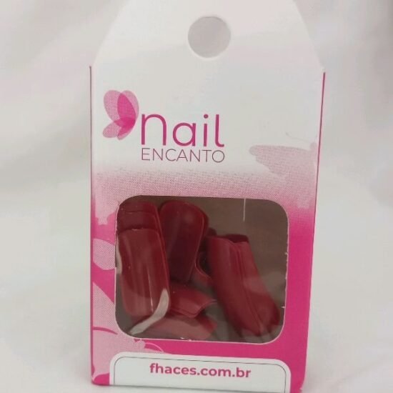 Unha Postiça Adulto Quadrada Média Bordô Nail Encanto com 28 unidades