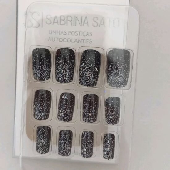 Unha Postiça Adulto Quadrada Média com Glitter Sabrina Sato com 12 unidades (02)