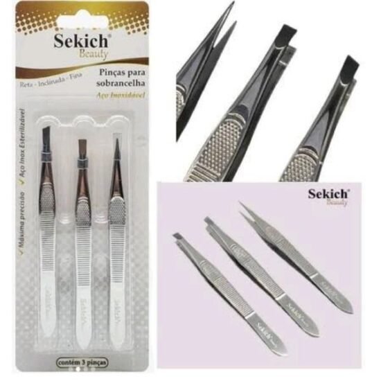 Pinça Kit para Sobrancelhas Sekich (_x000D_
Reta, Chanfrada e Ponta Fina)