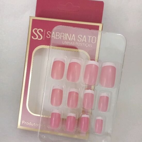 Unha Postiça Adulto Quadrada Média com Francesinha Sabrina Sato com 12 unidades (01)