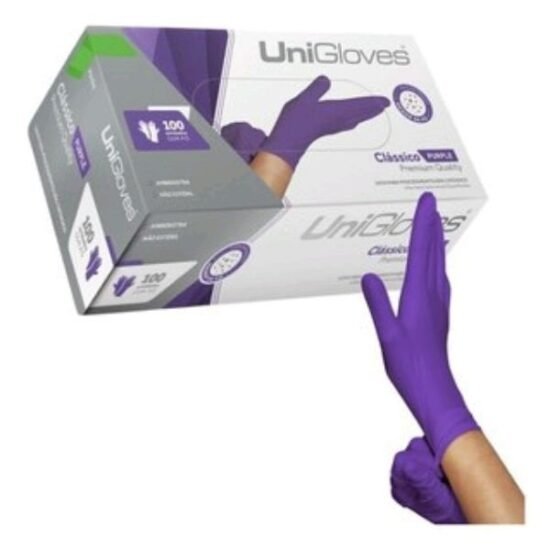 Luva Látex Unigloves Roxa (Tam: EP Extra Pequena) com 100 unidades