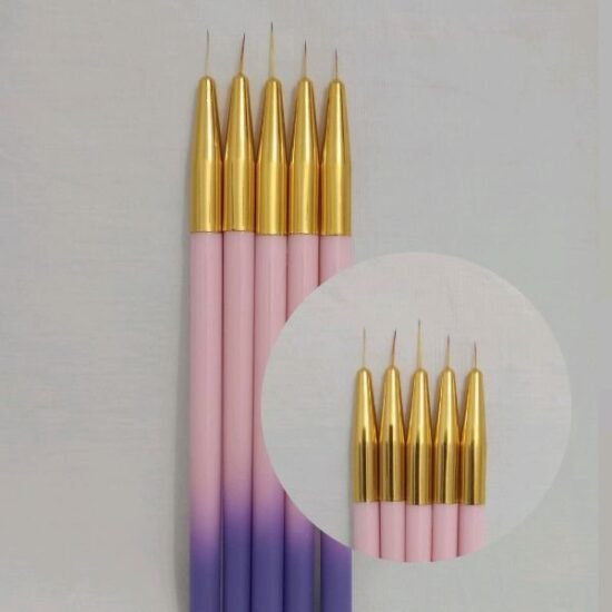 Pincel Kit para Decoração de Unhas com 05 unidades Cabo Rosa/Lilás