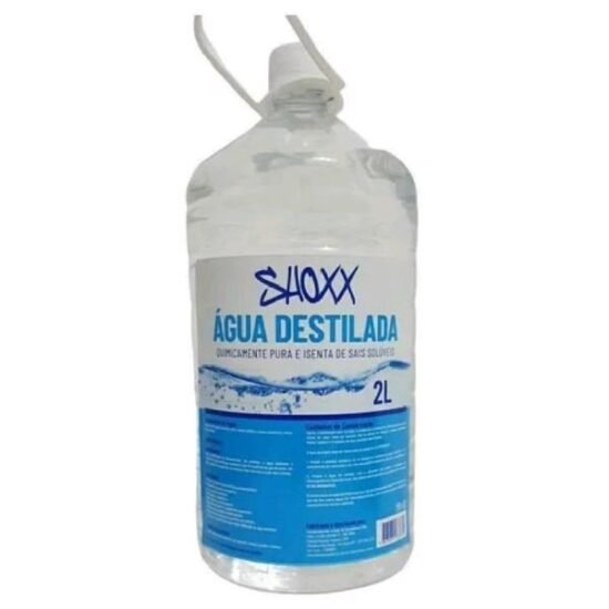 Água Destilada Shoxx Galão de 2 Litros (Quimicamente Pura e Insenta de Sais Solúveis)