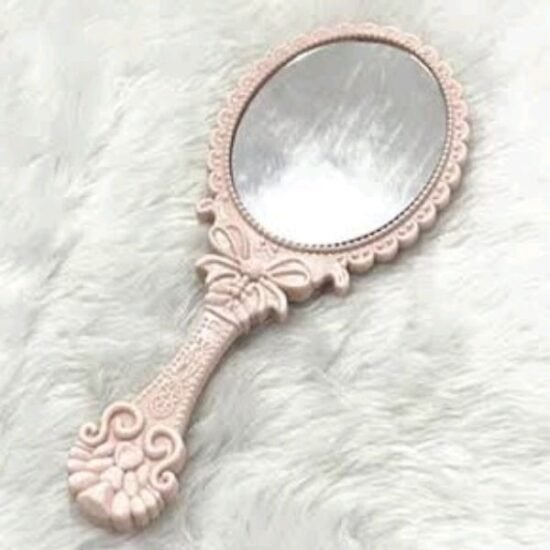 Espelho de Mão Pequeno Decorado Cor: Rosinha Clarinho