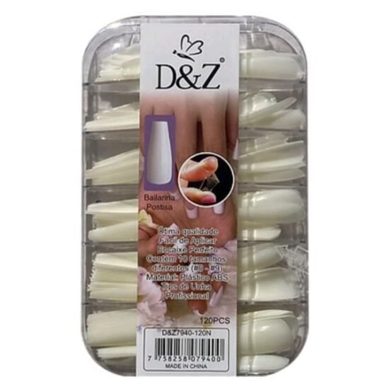 Unha Postiça Adulto Bailarina Leitosa D&Z com 100 unidades