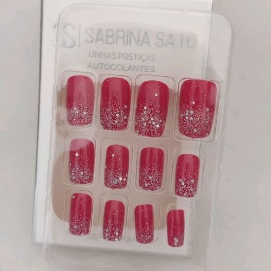 Unha Postiça Adulto Quadrada Média com Glitter Sabrina Sato com 12 unidades (01)